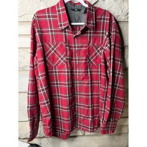 Wrangler Mens XL Red Grey Plaid Long Sleeve Button Down Work Shirt Flannel Style